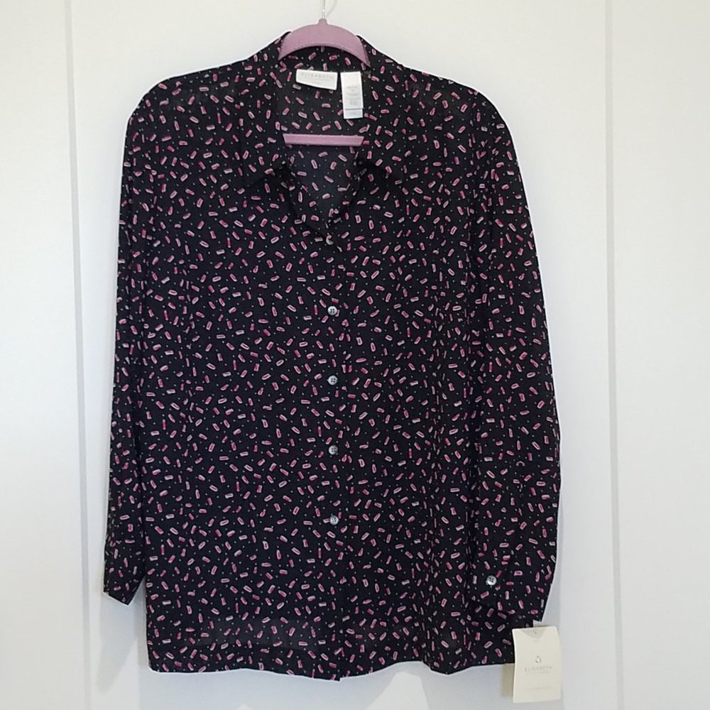 Blouse black geometric petite